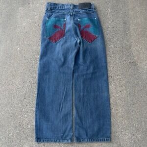 Rocawear Medium Wash Two Tone Red Baggy Wide Leg Jeans Y2K Boys Kids Size 12